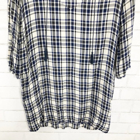 Madewell Black Blue & White Flannel Shirt Dress Women's Size XS - Picture 4 of 7